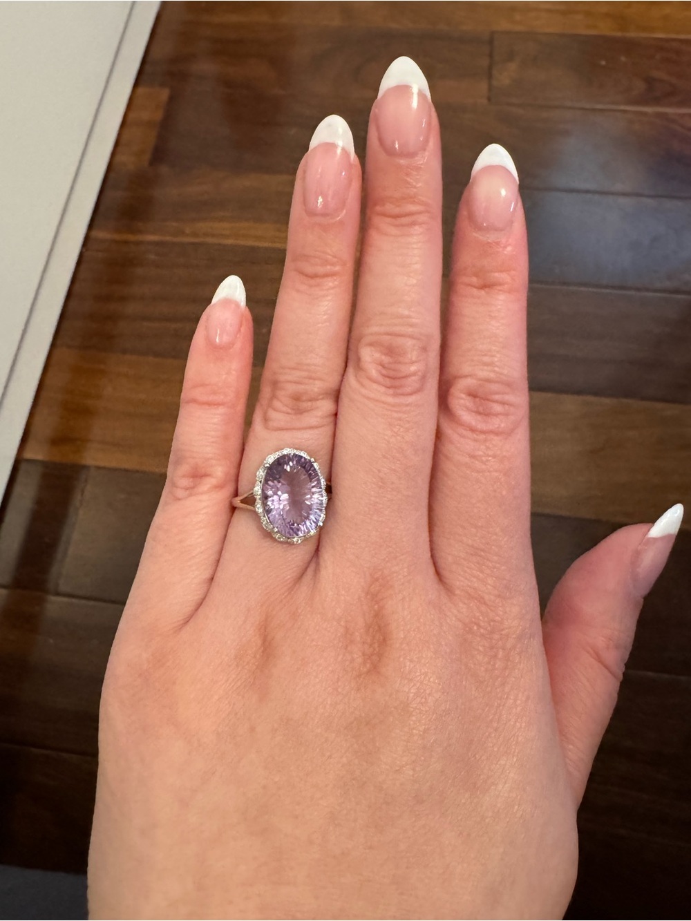925 amethyst crystal oval ring size 6.5 6.75 halo NO STAMP - Picture 5 of 6